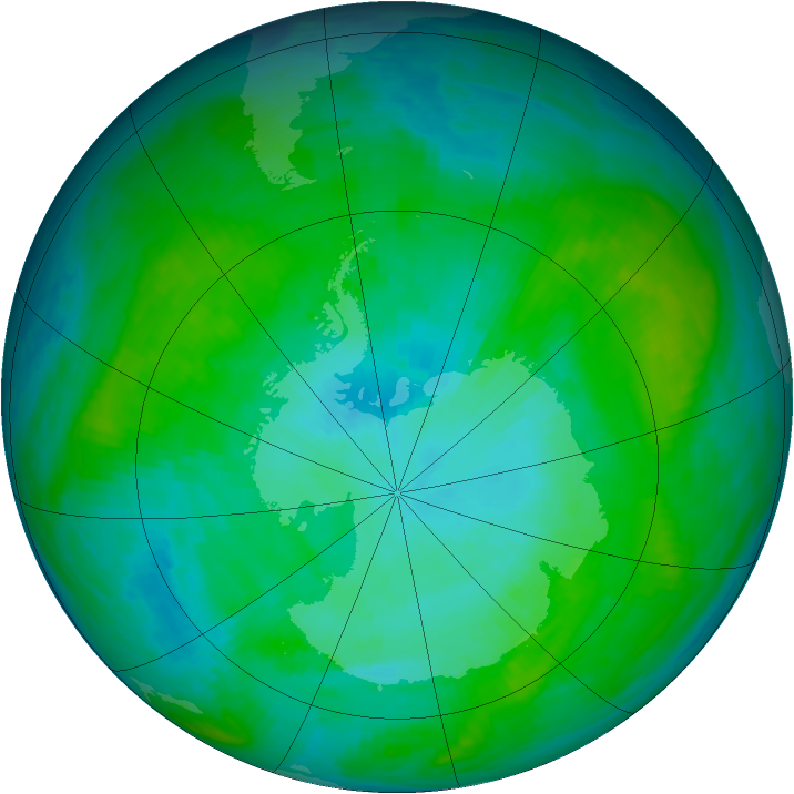 Antarctic ozone map for 21 January 1985